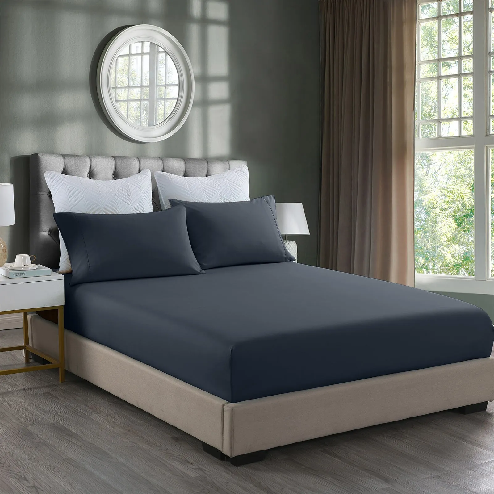 2000TC 3 Piece Fitted Sheet & Pillowcase Set | Bamboo Cooling | Double | Charcoal