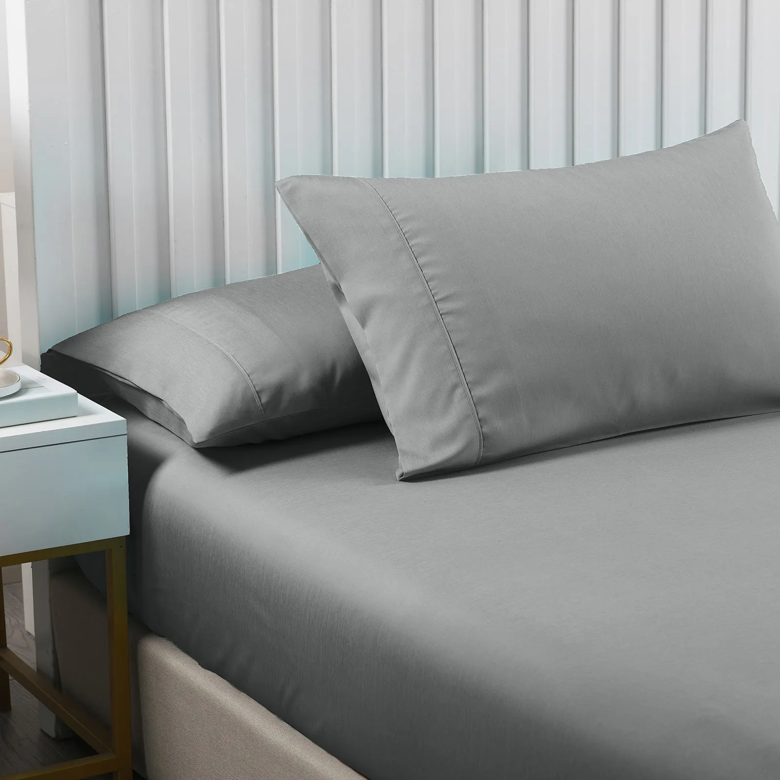 2000TC 3 Piece Fitted Sheet & Pillowcase Set | Bamboo Cooling | Double | Mid Grey