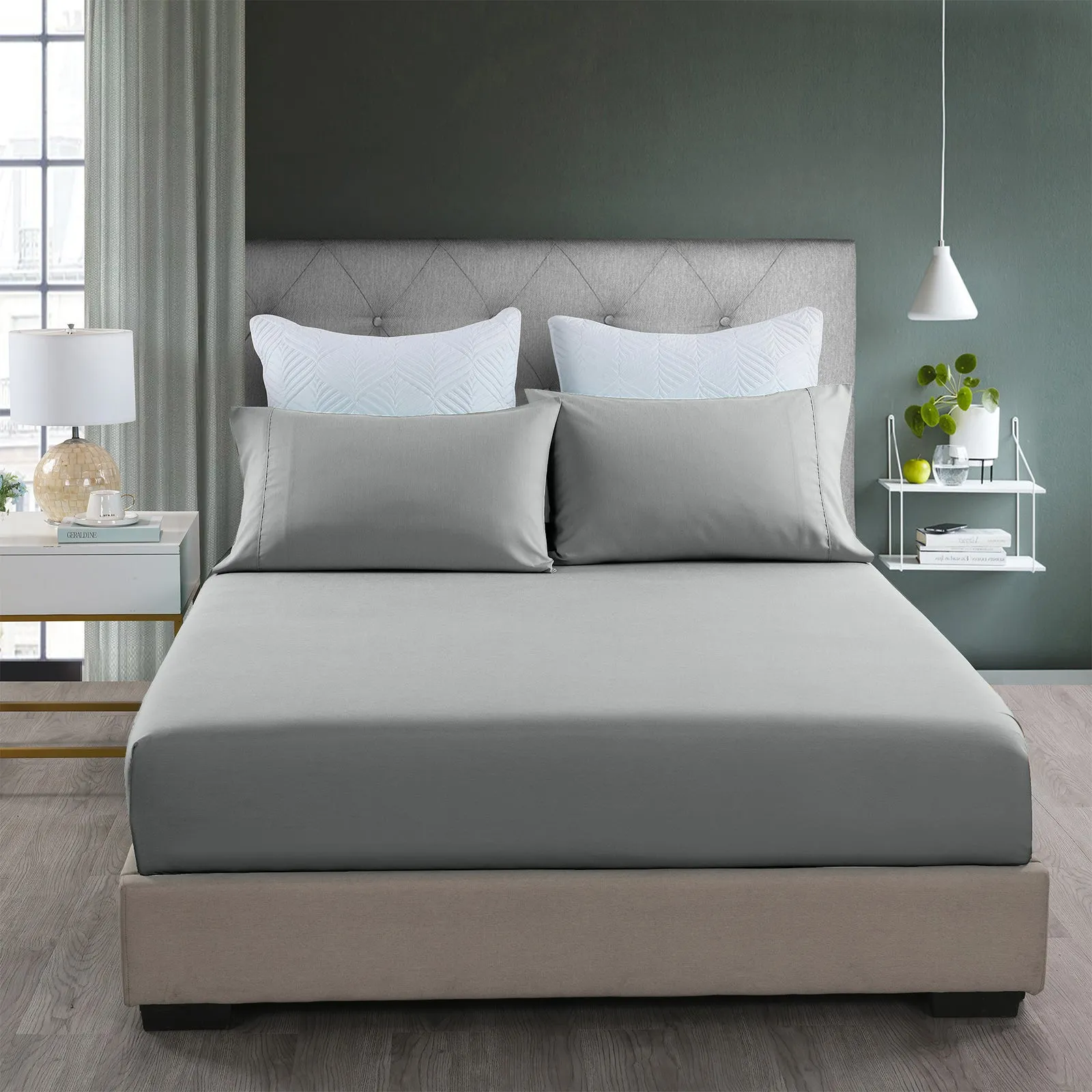 2000TC 3 Piece Fitted Sheet & Pillowcase Set | Bamboo Cooling | Double | Mid Grey