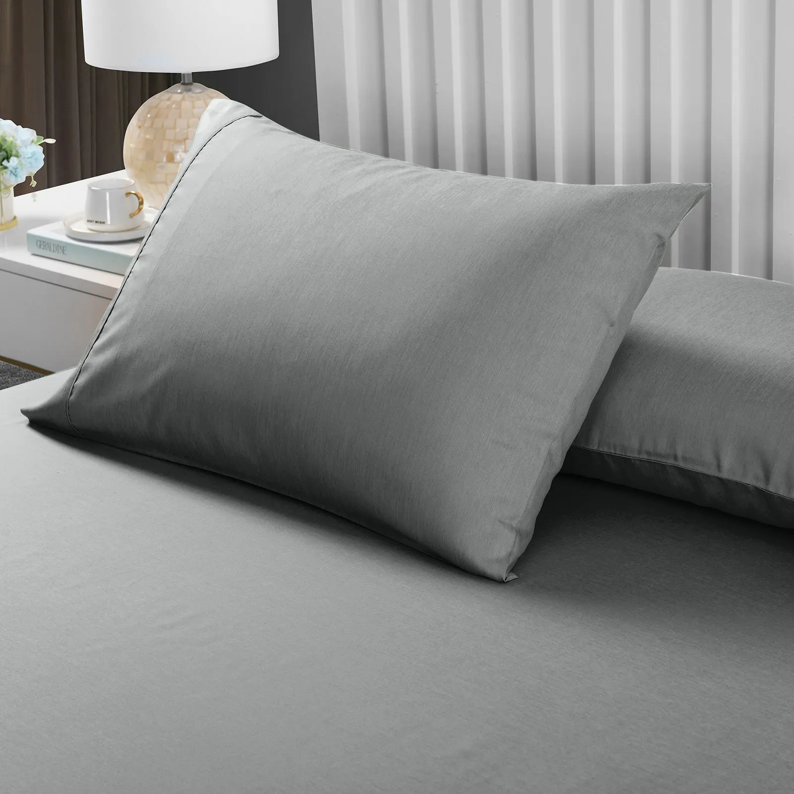 2000TC 3 Piece Fitted Sheet & Pillowcase Set | Bamboo Cooling | Double | Mid Grey