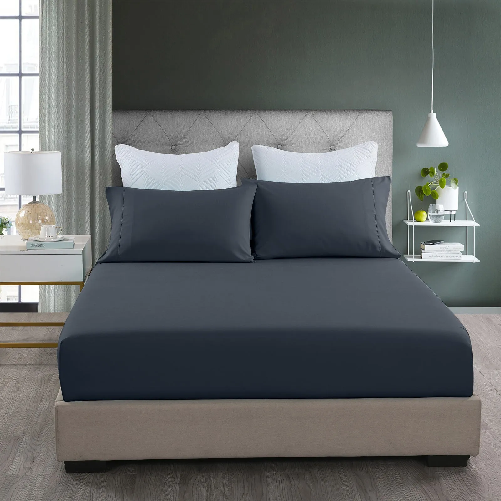 2000TC 3 Piece Fitted Sheet & Pillowcase Set | Bamboo Cooling | King | Charcoal