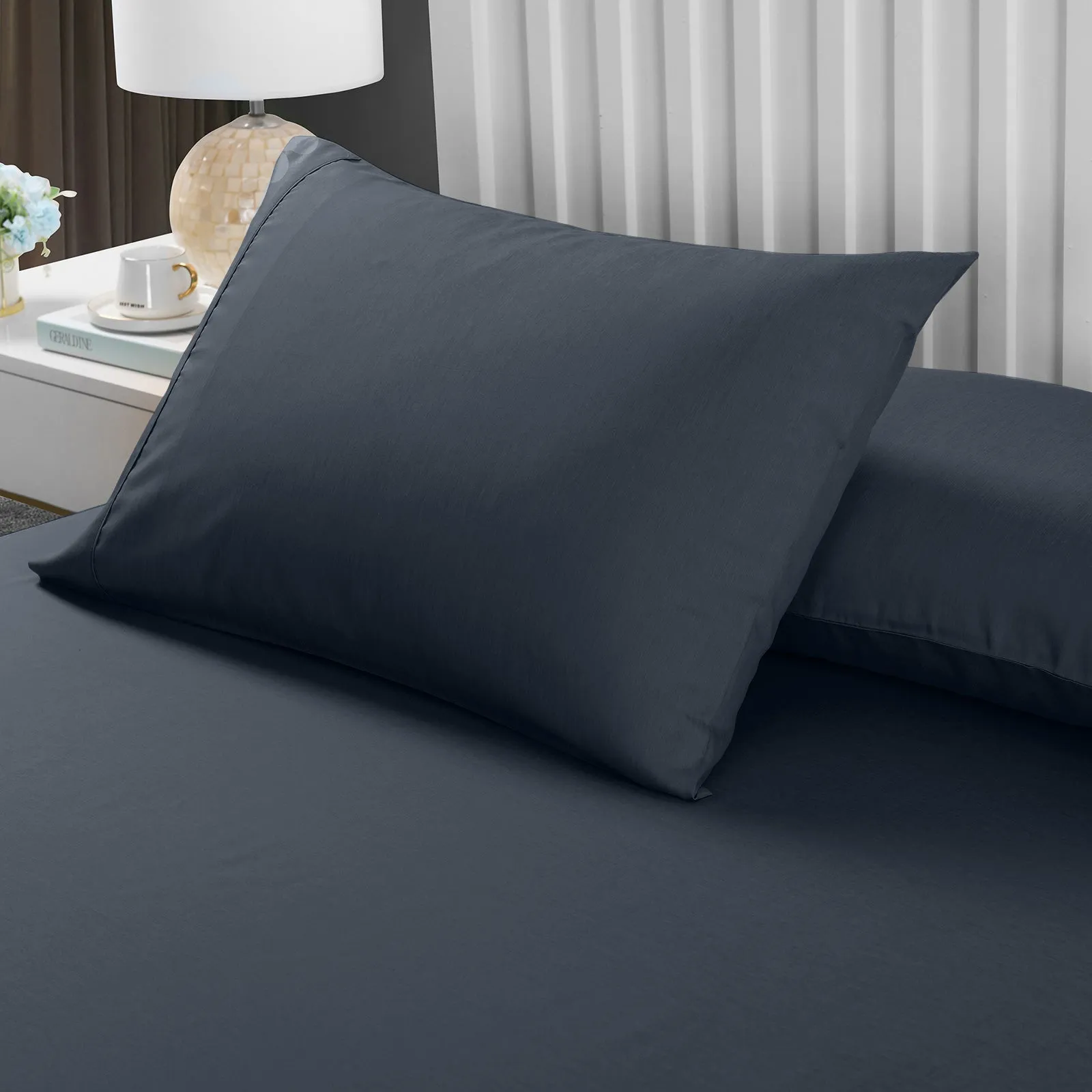 2000TC 3 Piece Fitted Sheet & Pillowcase Set | Bamboo Cooling | King | Charcoal