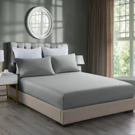 2000TC 3 Piece Fitted Sheet & Pillowcase Set | Bamboo Cooling | King | Mid Grey