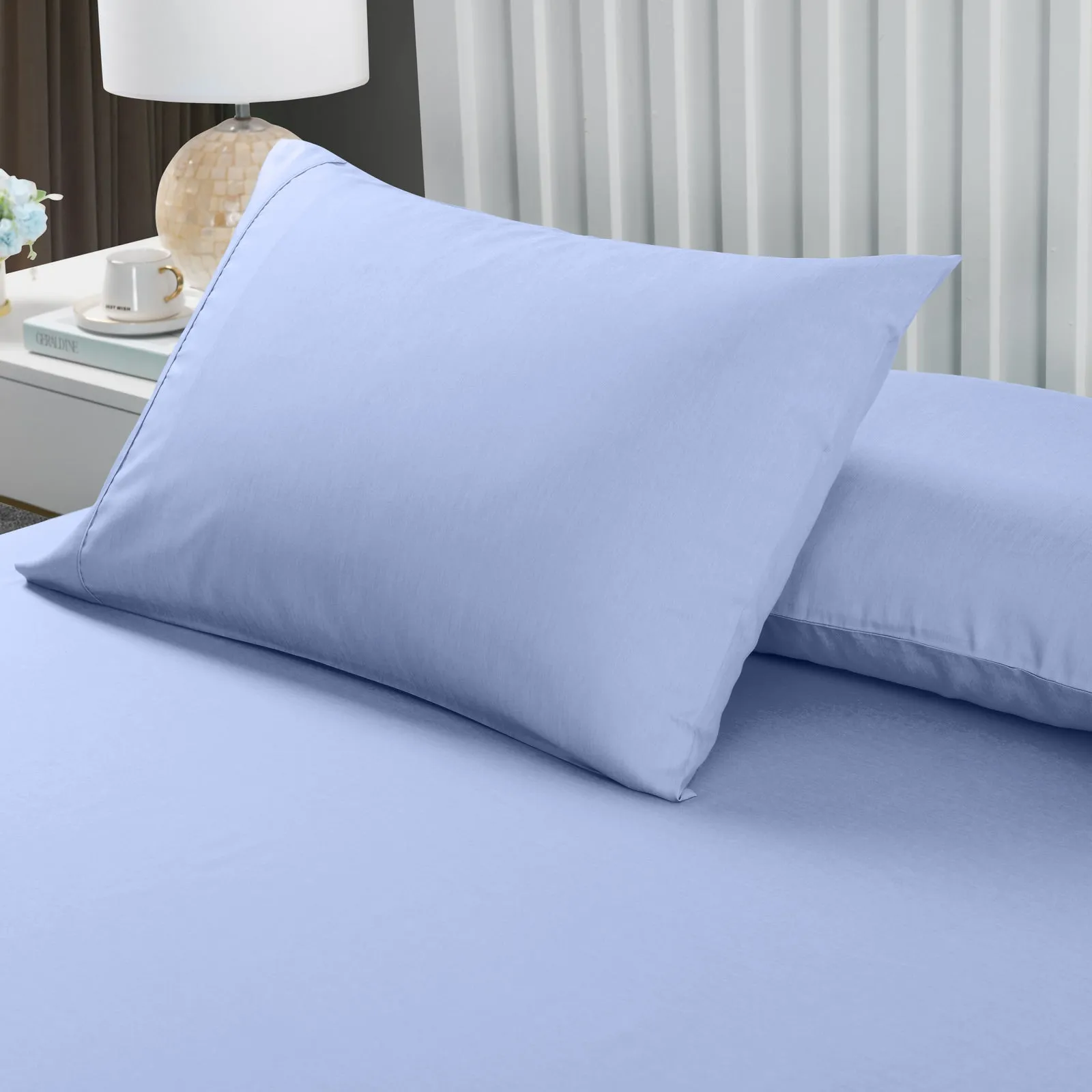 2000TC 3 Piece Fitted Sheet Set | Bamboo Cooling | Double | Light Blue & Pillowcase