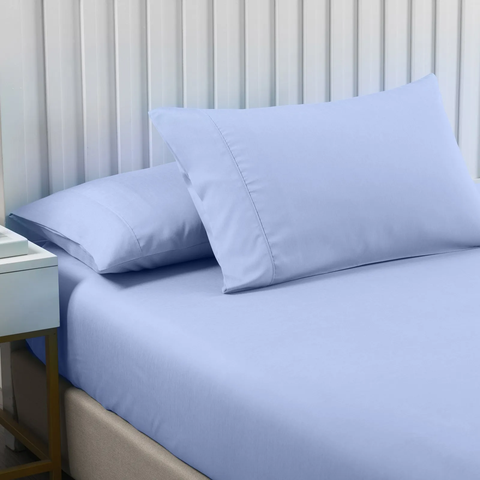 2000TC 3 Piece Fitted Sheet Set | Bamboo Cooling | Double | Light Blue & Pillowcase