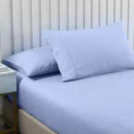 2000TC 3 Piece Fitted Sheet Set | Bamboo Cooling | Double | Light Blue & Pillowcase