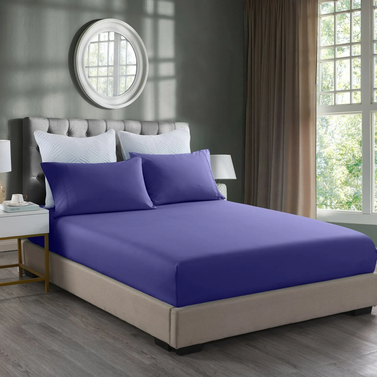 2000TC 3 Piece Fitted Sheet Set | Bamboo Cooling | Double | Royal Blue & Pillowcase