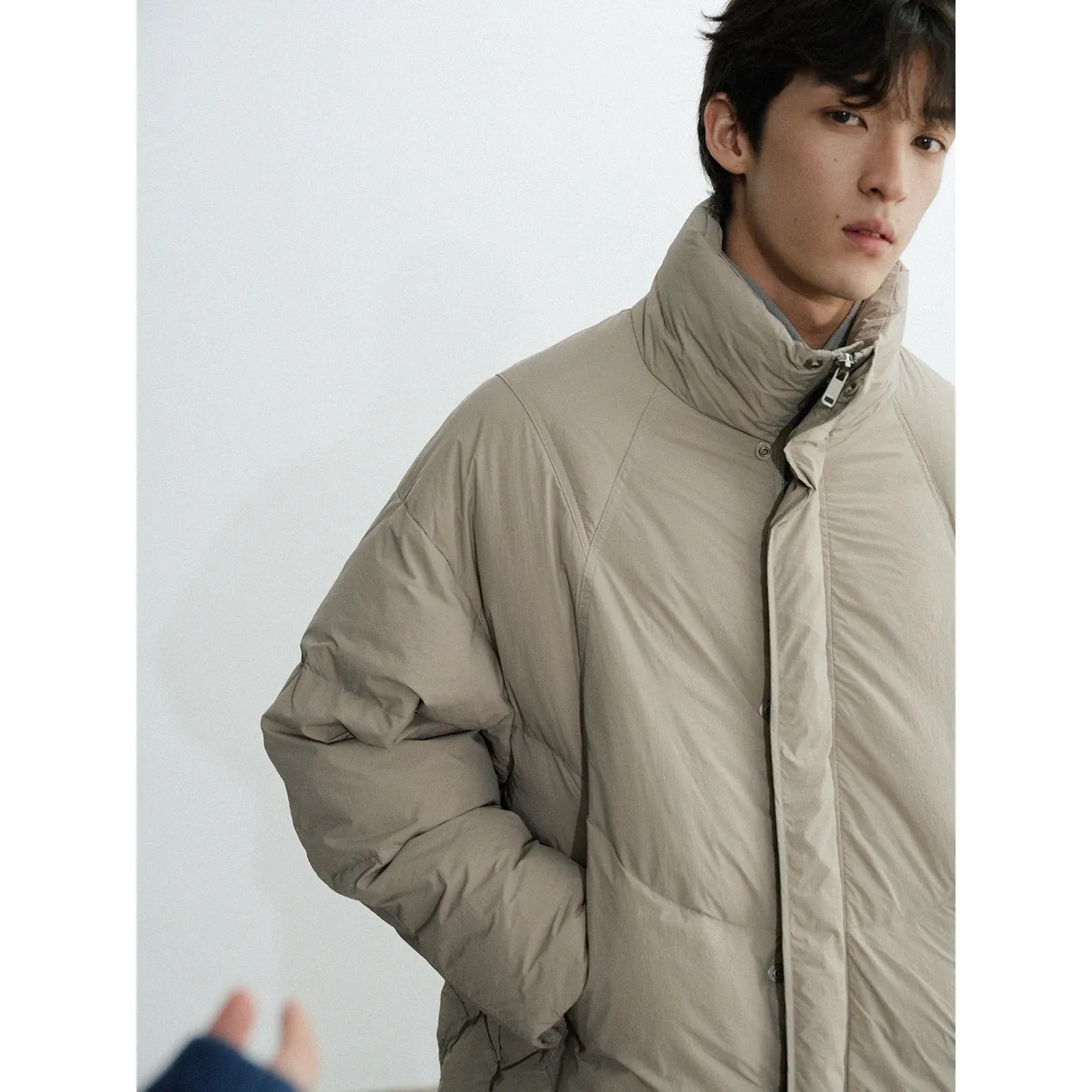 Beige High Collar Puffer Jacket