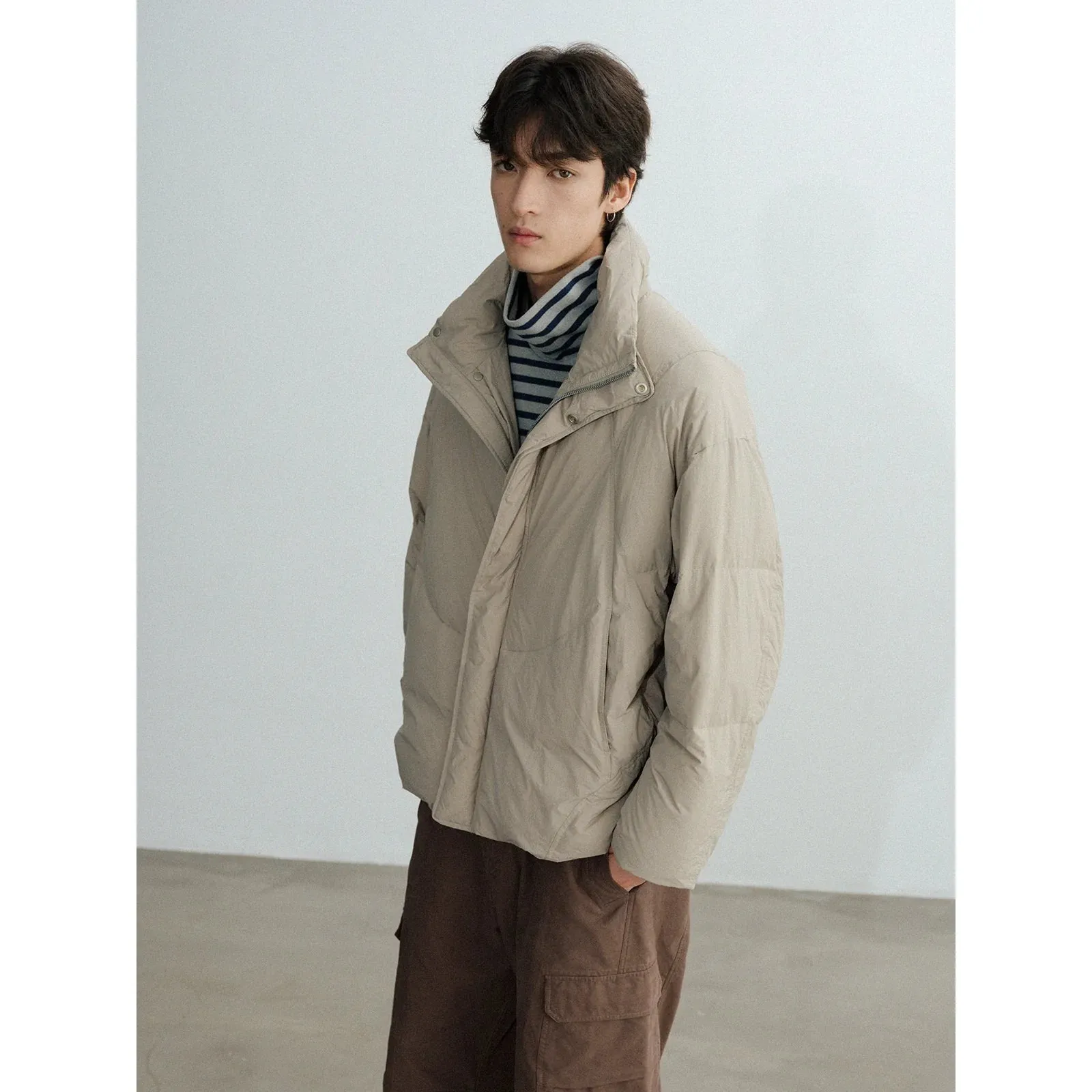 Beige High Collar Puffer Jacket