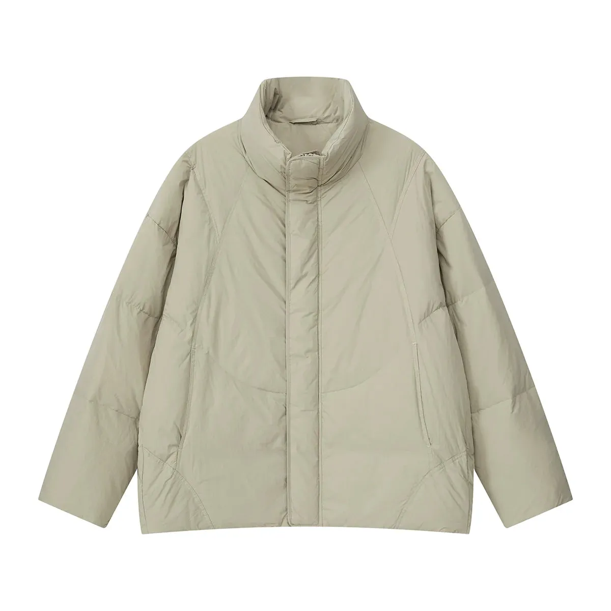 Beige High Collar Puffer Jacket