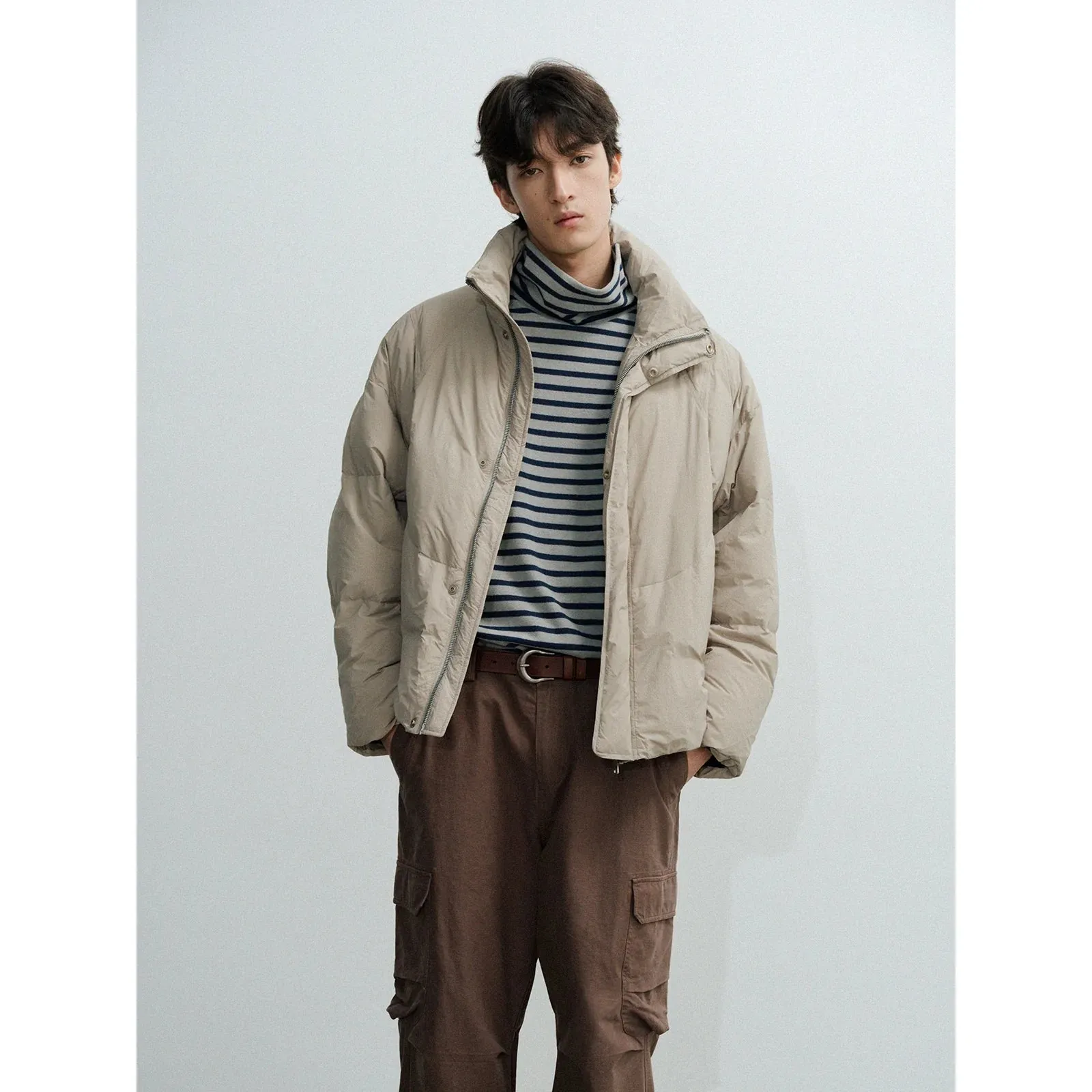 Beige High Collar Puffer Jacket