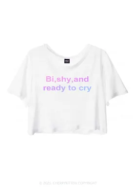 Bi Shy And Ready To Cry Pride Y2K Sheer Crop Tee Cherrykitten