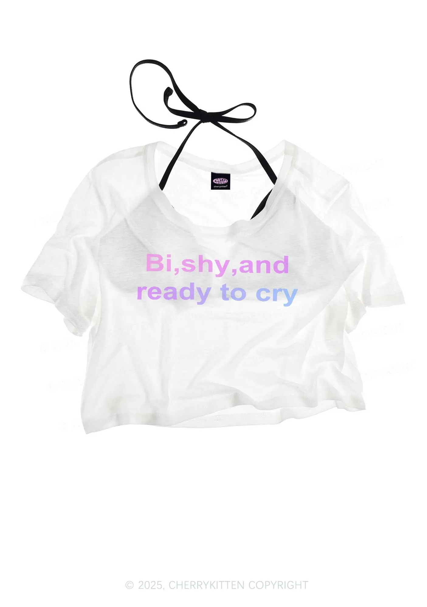 Bi Shy And Ready To Cry Pride Y2K Sheer Crop Tee Cherrykitten