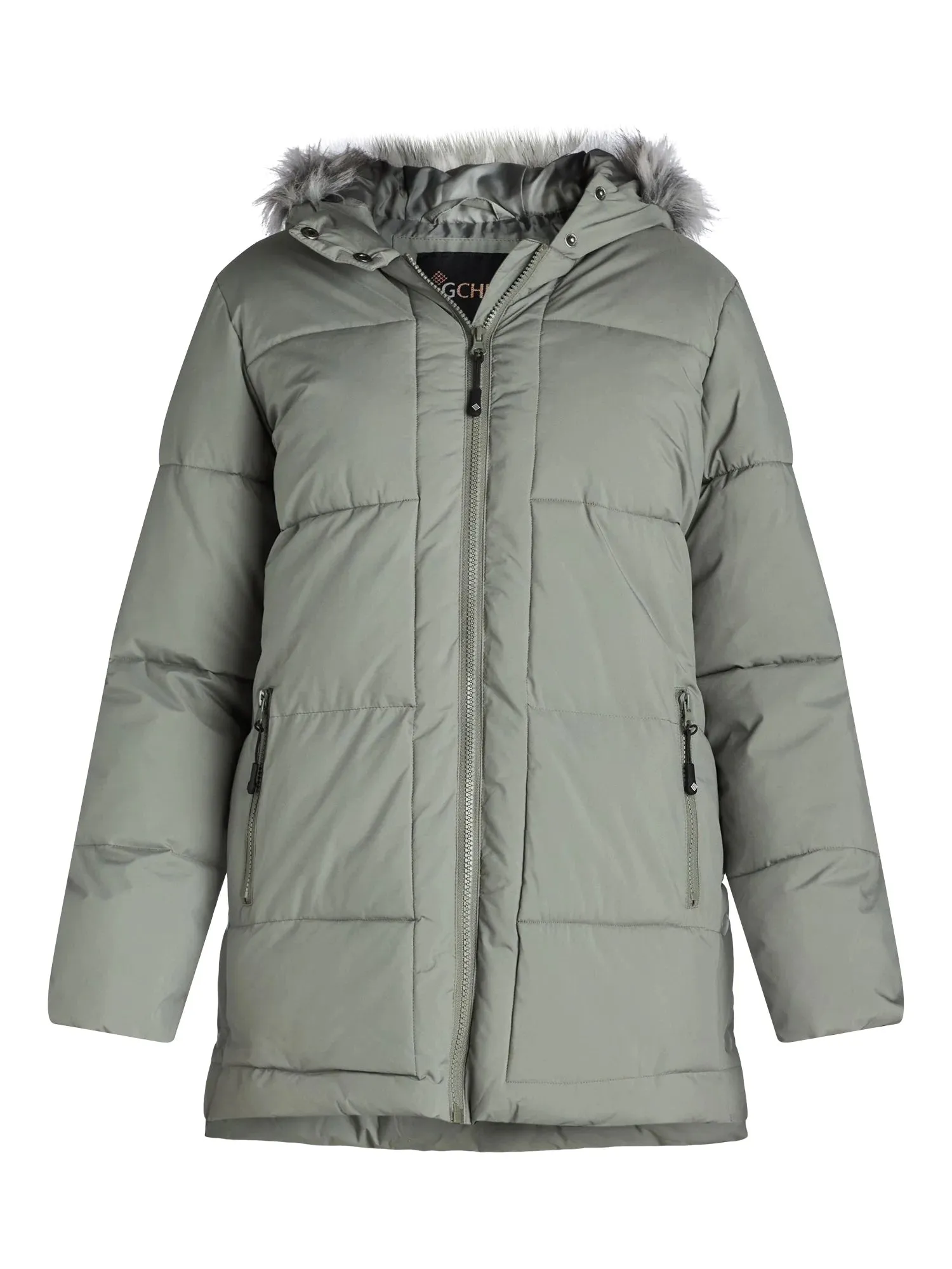 Big Chill Women's and Women's Plus Wide Quilted Puffer Coat with Faux Fur Trim Hood, Sizes S-3X