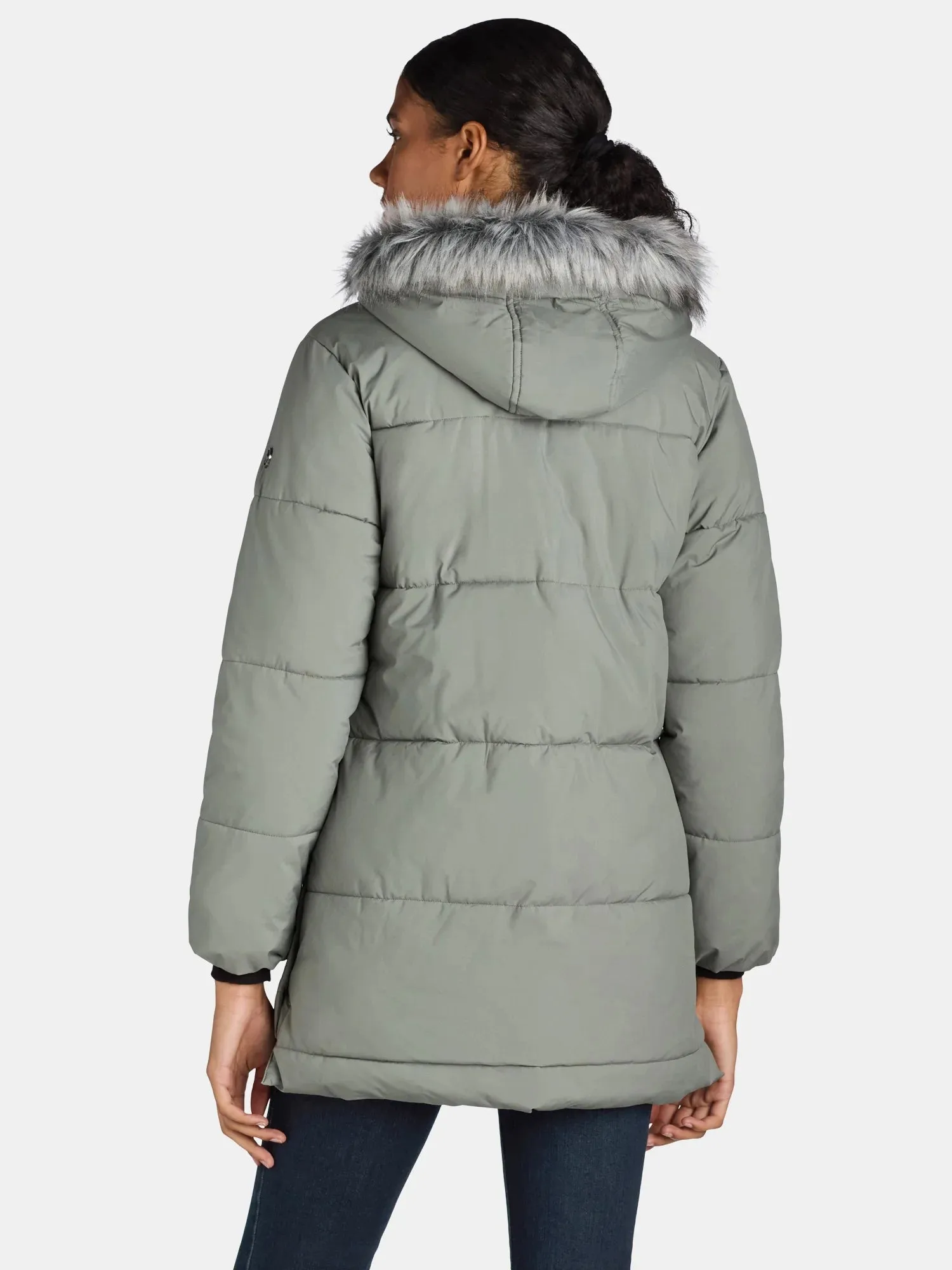 Big Chill Women's and Women's Plus Wide Quilted Puffer Coat with Faux Fur Trim Hood, Sizes S-3X