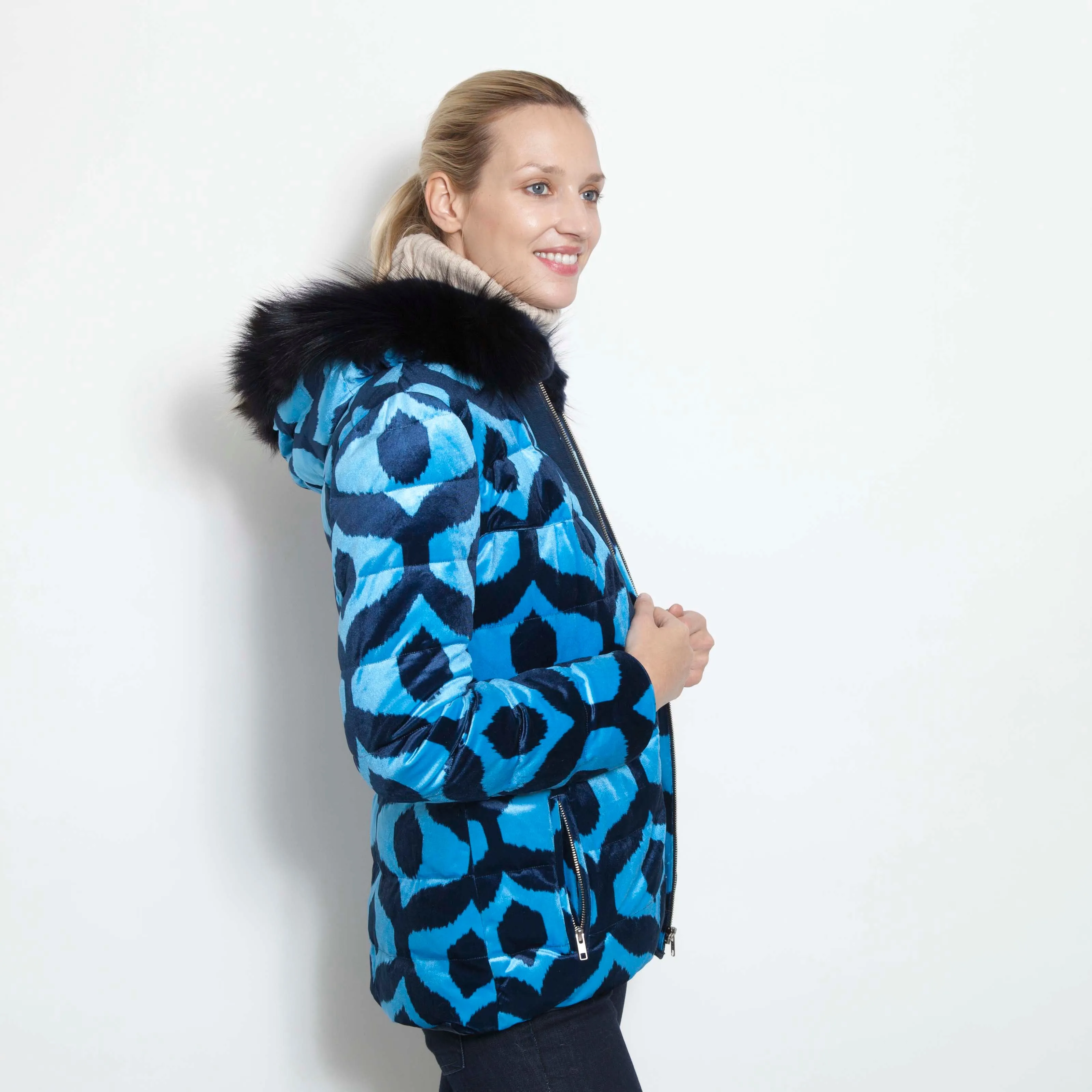 Blue Velvet Ikat Car Coat