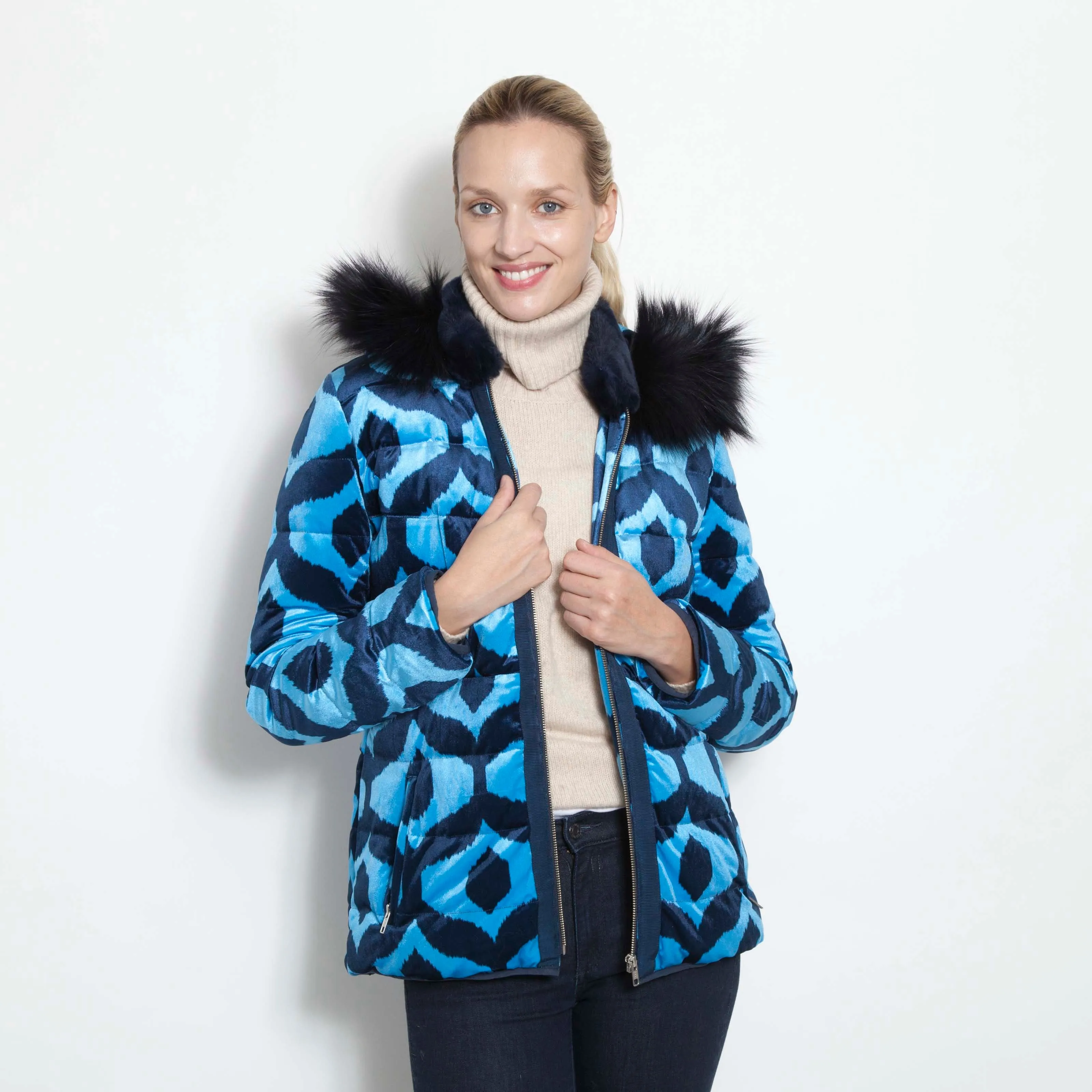 Blue Velvet Ikat Car Coat