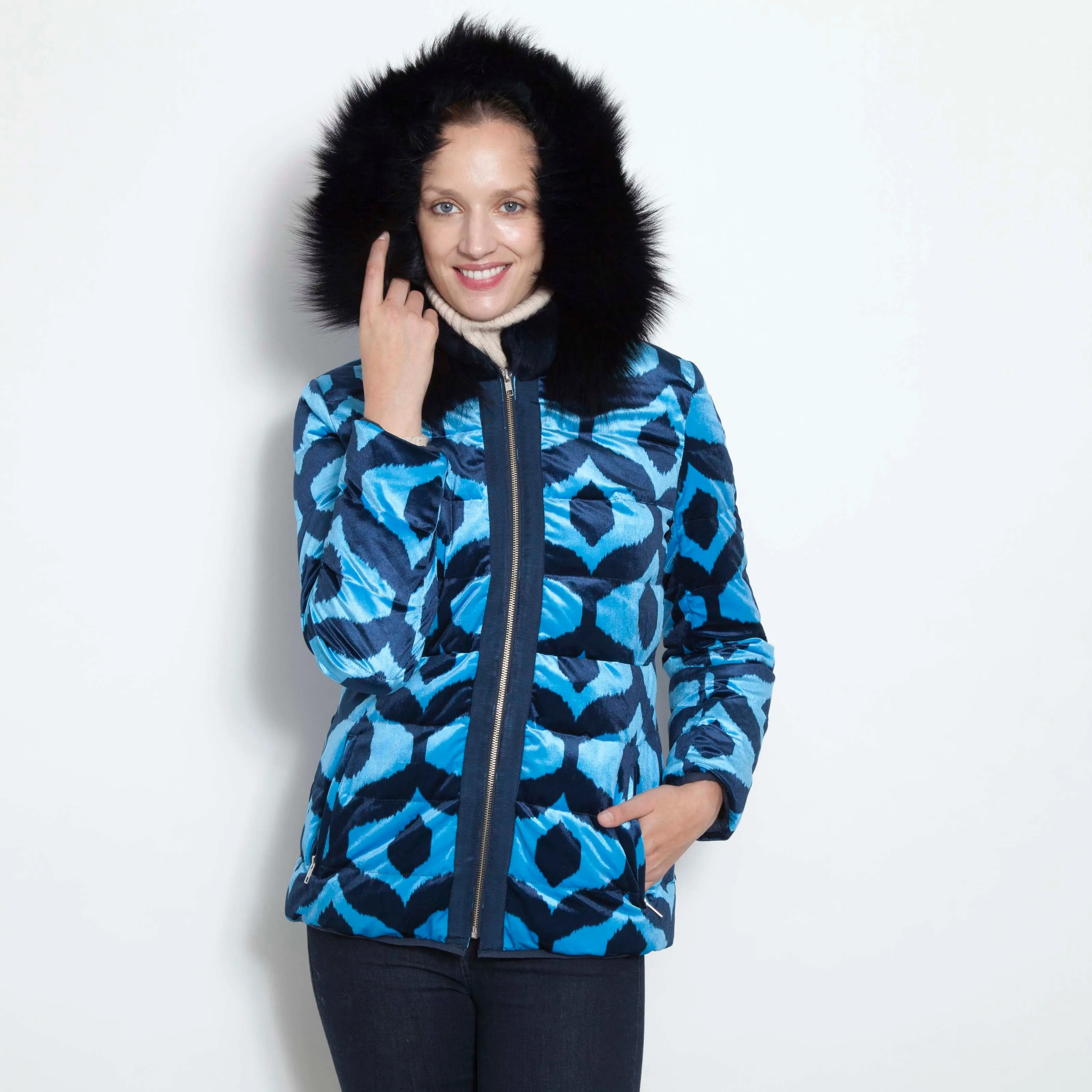 Blue Velvet Ikat Car Coat
