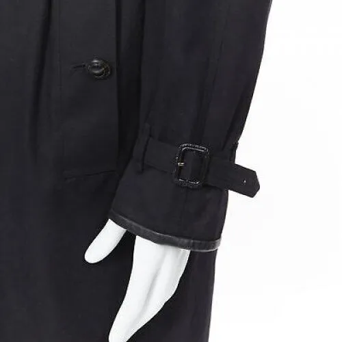 BURBERRY PRORSUM black cotton removable rabbit fur lining ostrich belt trench L