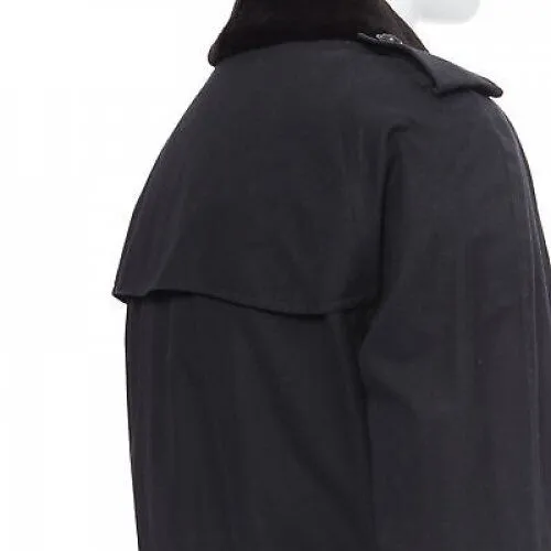 BURBERRY PRORSUM black cotton removable rabbit fur lining ostrich belt trench L
