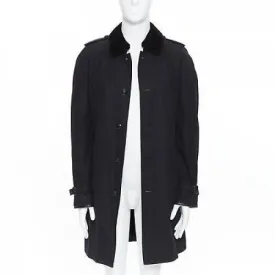 BURBERRY PRORSUM black cotton removable rabbit fur lining ostrich belt trench L