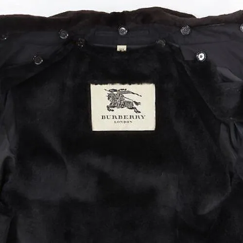 BURBERRY PRORSUM black cotton removable rabbit fur lining ostrich belt trench L