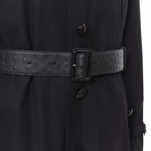 BURBERRY PRORSUM black cotton removable rabbit fur lining ostrich belt trench L