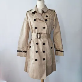 Burberry Sandringham Trench Coat Leather Trim Natural
