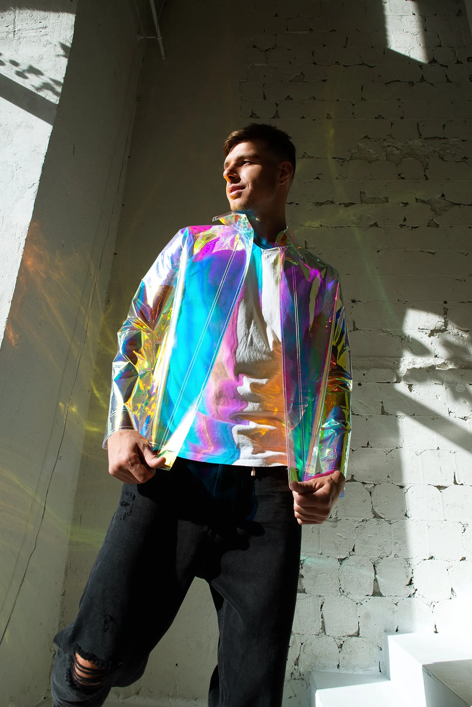 Classic Transparent men's Blazer. Iridescent men’s clothing! Waterproof and wind-resistance jacket.