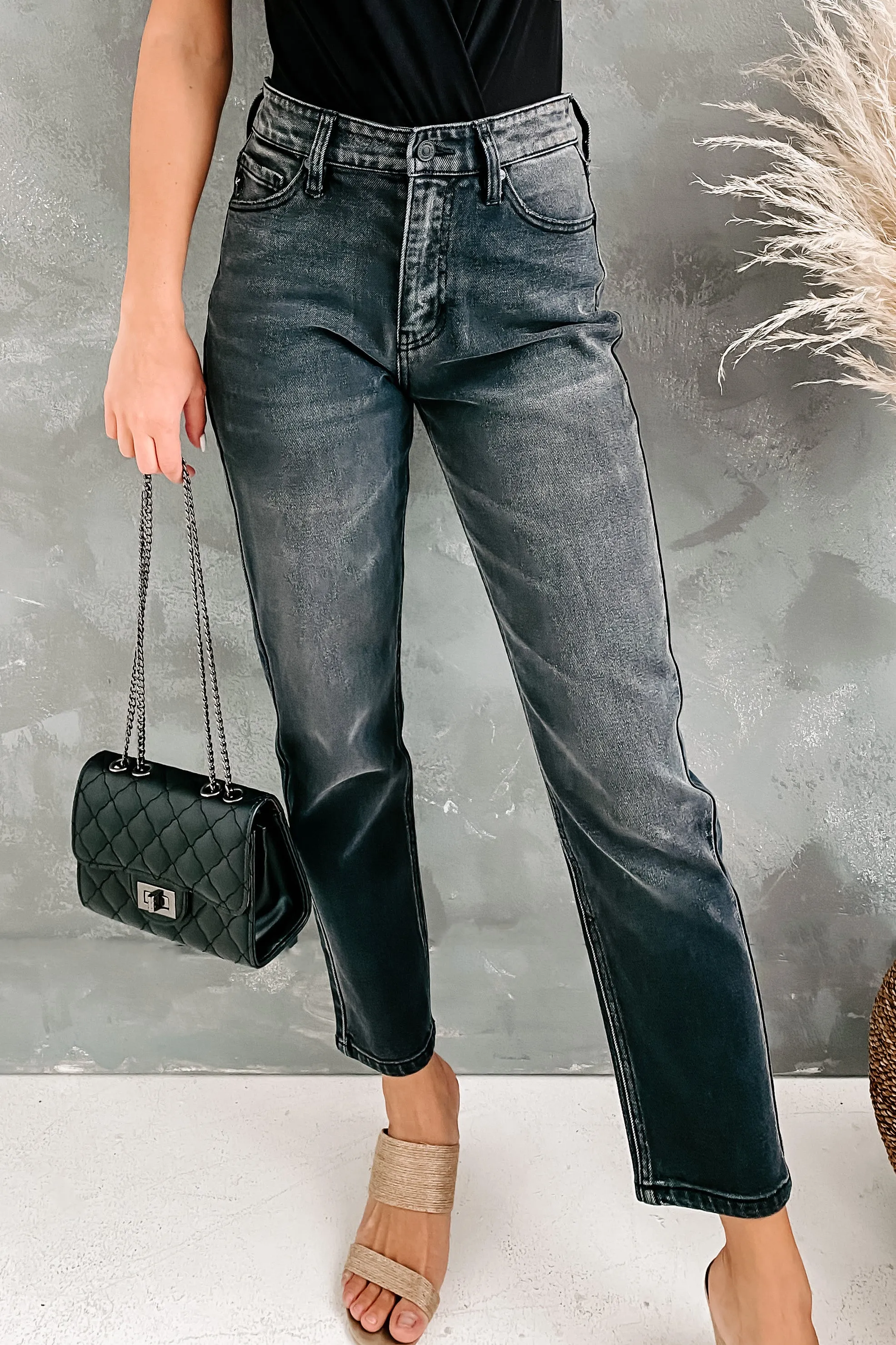 Liliane High Rise Mom Jean Kancan (Washed Black)