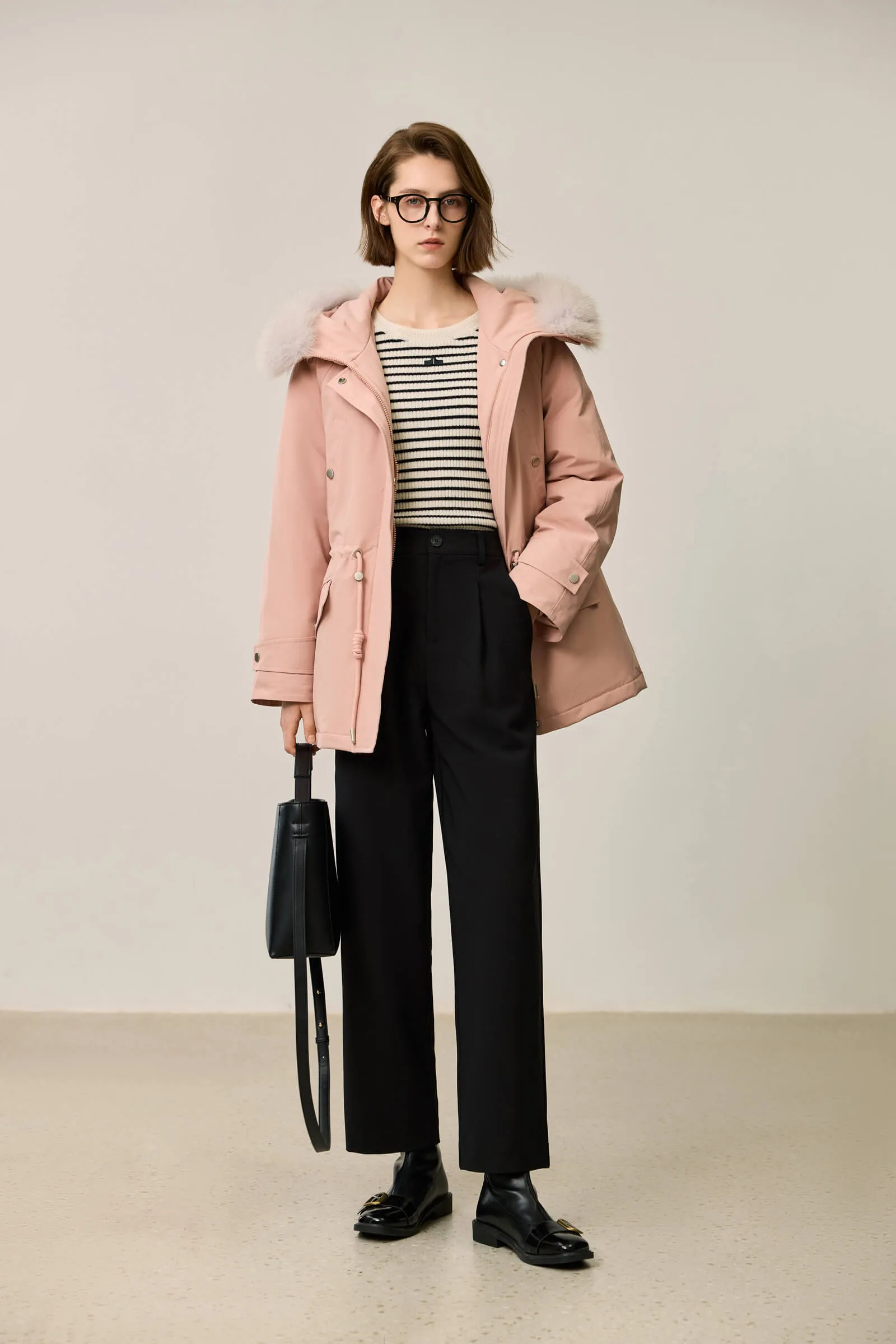 LILY Fox Fur Trim 90% White Duck Down Jacket