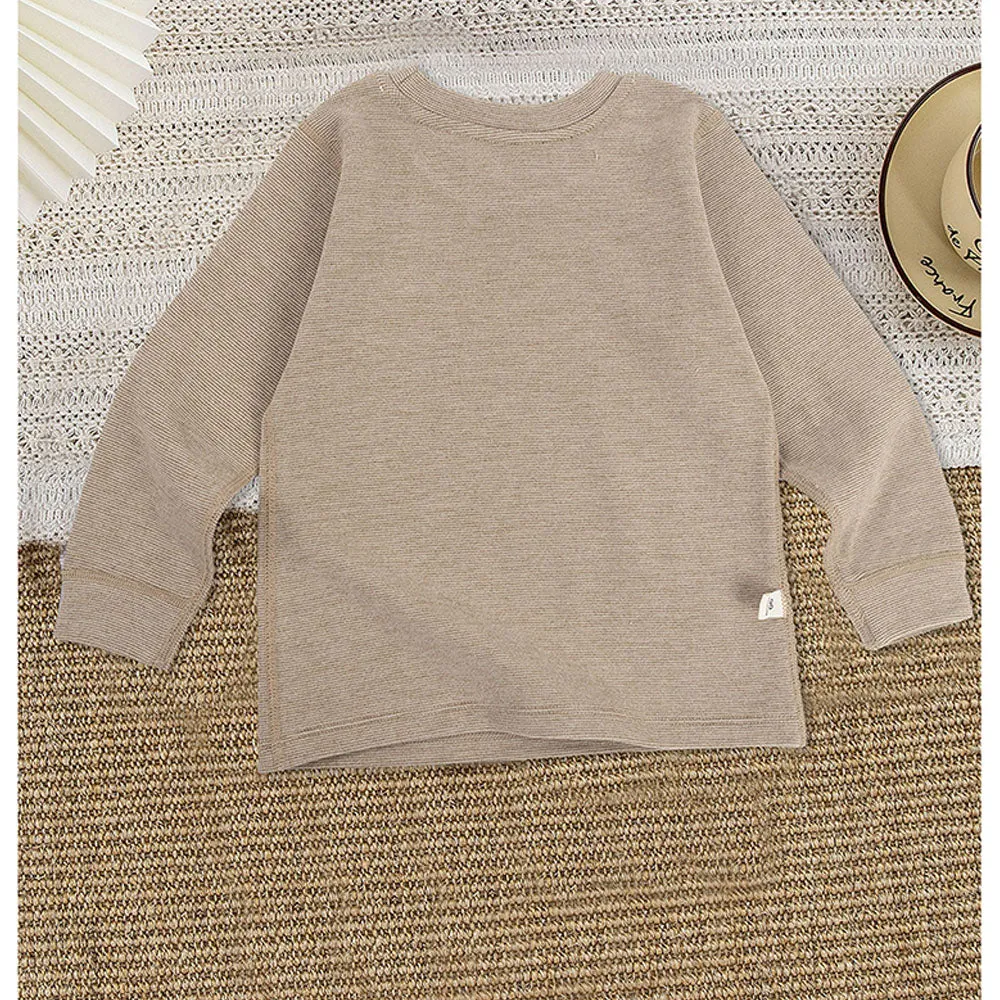 Little Surprise Box , Stripes Brown Round Neck Upper & Lower Body Thermal Winter Warmers For Kids-Set Of 2 Pcs