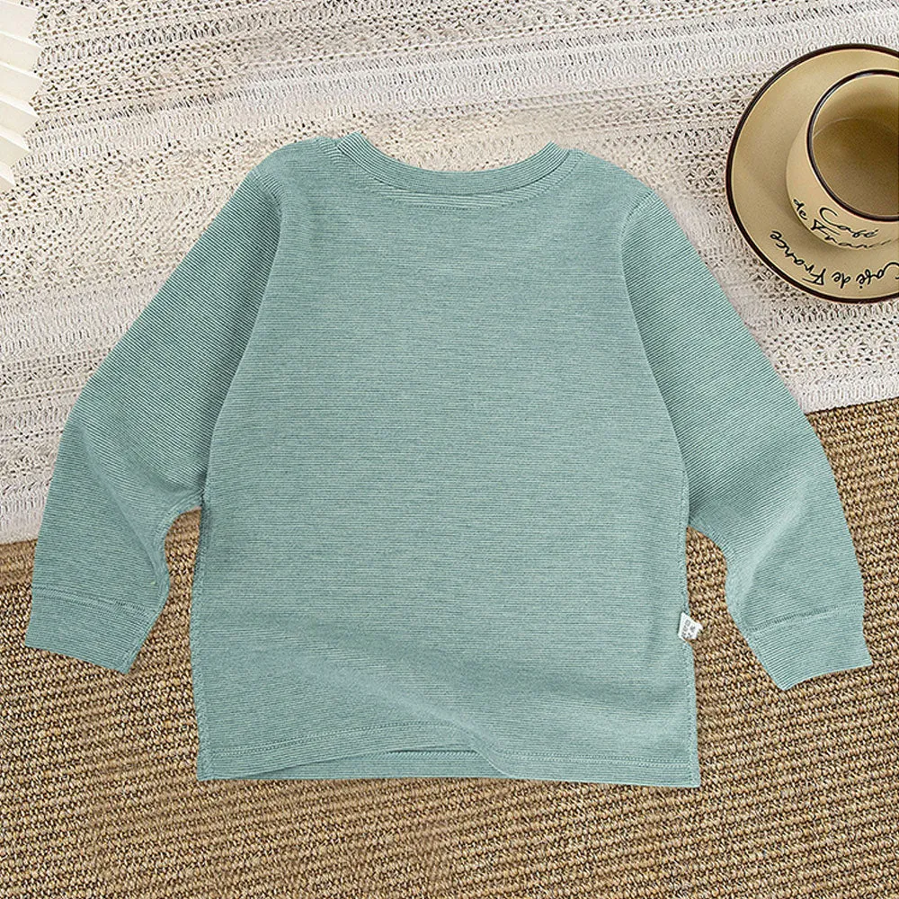 Little Surprise Box , Stripes Dark Green Round Neck Upper & Lower Body Thermal Winter Warmers For Kids-Set Of 2 Pcs