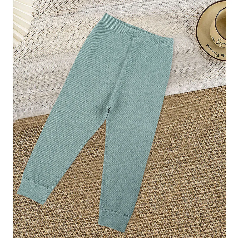 Little Surprise Box , Stripes Dark Green Round Neck Upper & Lower Body Thermal Winter Warmers For Kids-Set Of 2 Pcs