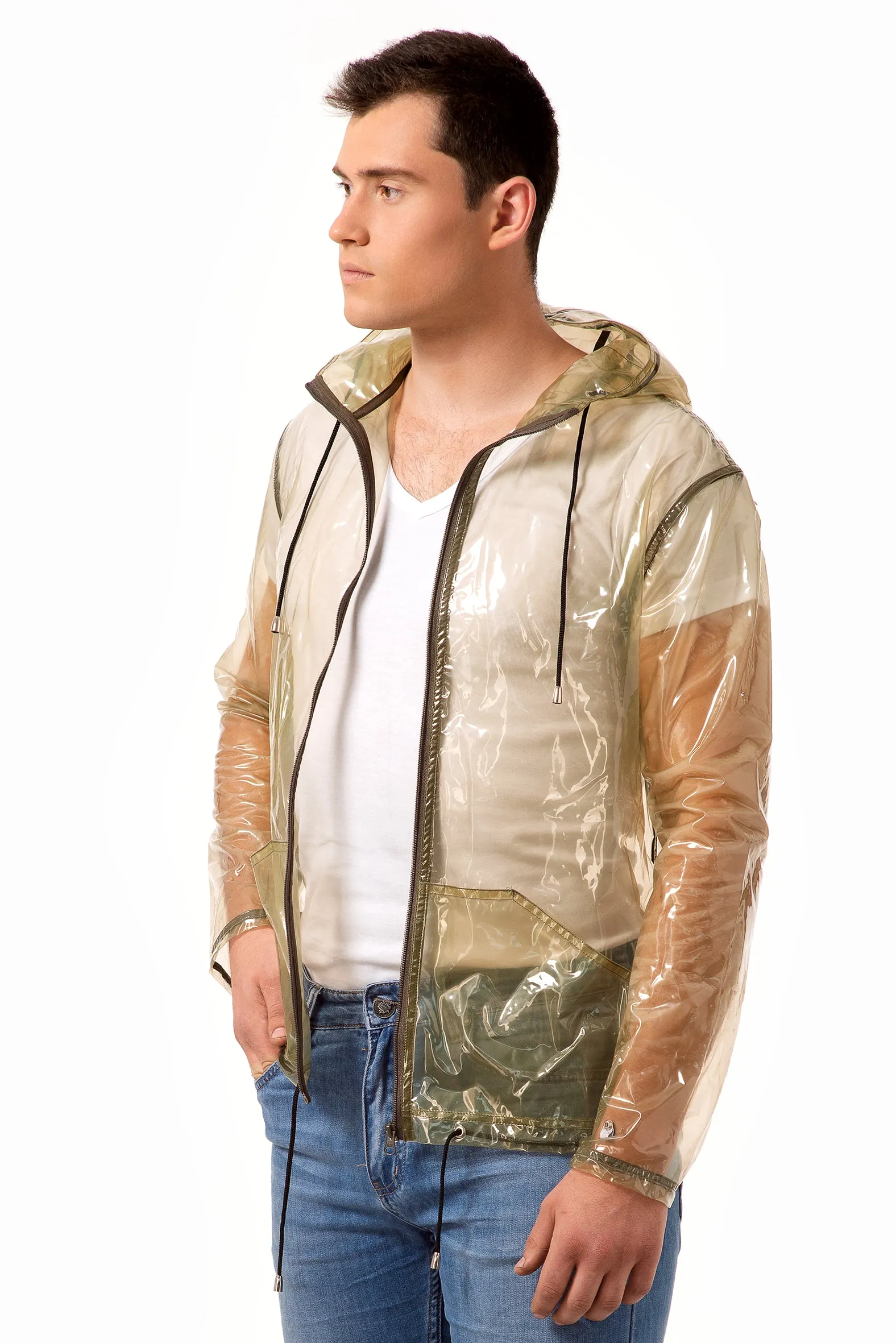 Men's Vinyl sport Jacket! Transparent Rain Jacket.