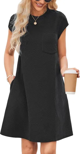 OUGES Women's 2025 Summer Mini Maternity Dress Cap Sleeve Casual Loose Basic T Shirt Dresses with Pockets