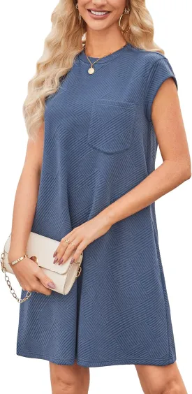 OUGES Women's 2025 Summer Mini Maternity Dress Cap Sleeve Casual Loose Basic T Shirt Dresses with Pockets