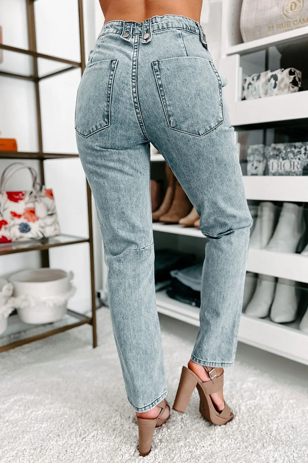Pulling You Closer Drawstring Waist Mom Jeans (Light)
