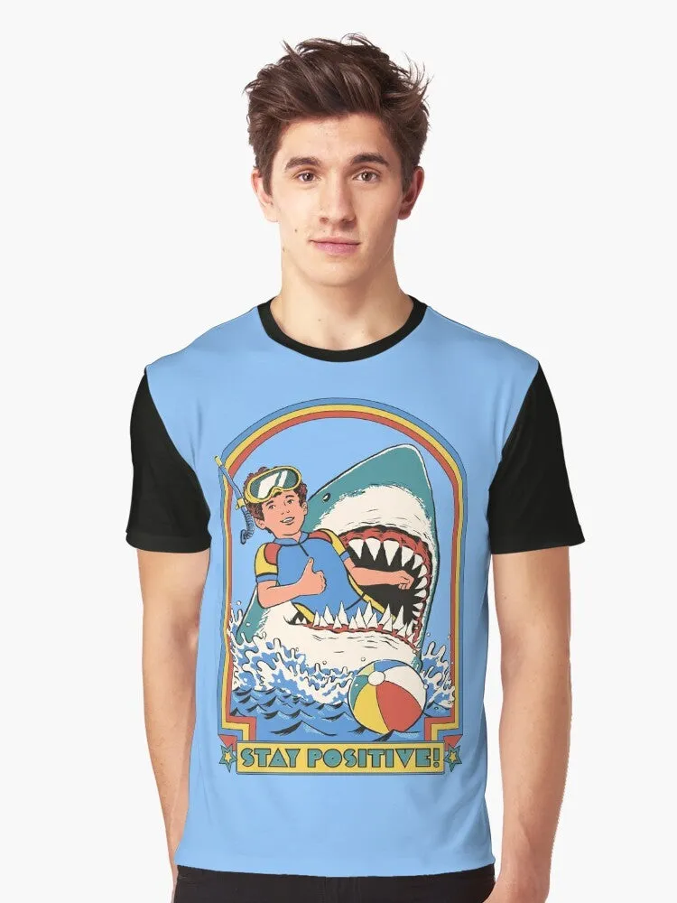 "Stay Positive" Retro Shark Graphic T-Shirt
