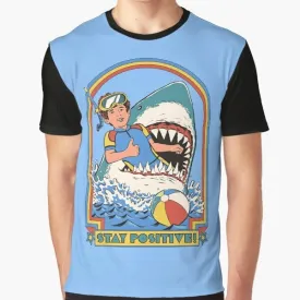 "Stay Positive" Retro Shark Graphic T-Shirt
