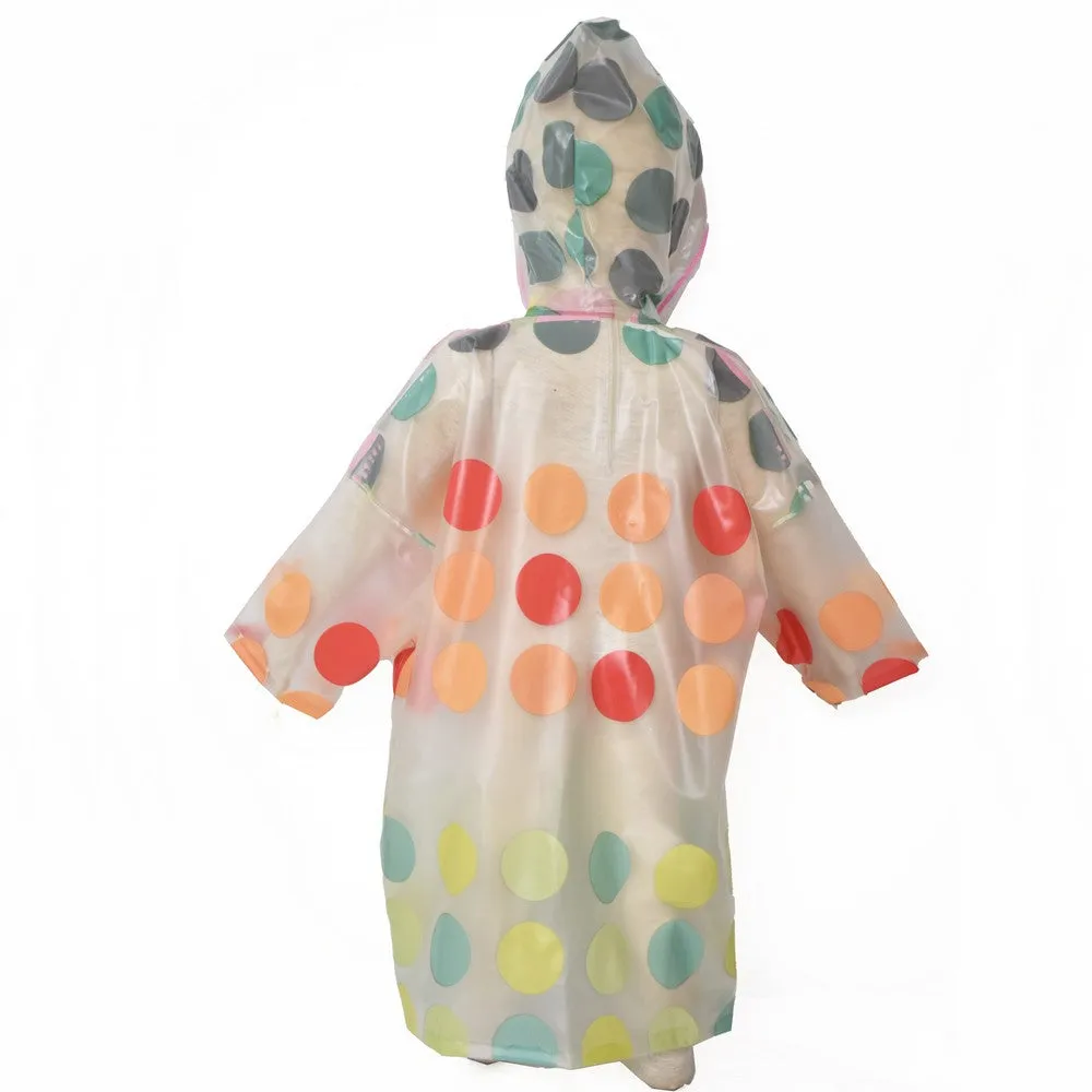 Red & Blue Polka Dot Transparent Hooded Raincoat