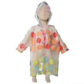 Red & Blue Polka Dot Transparent Hooded Raincoat