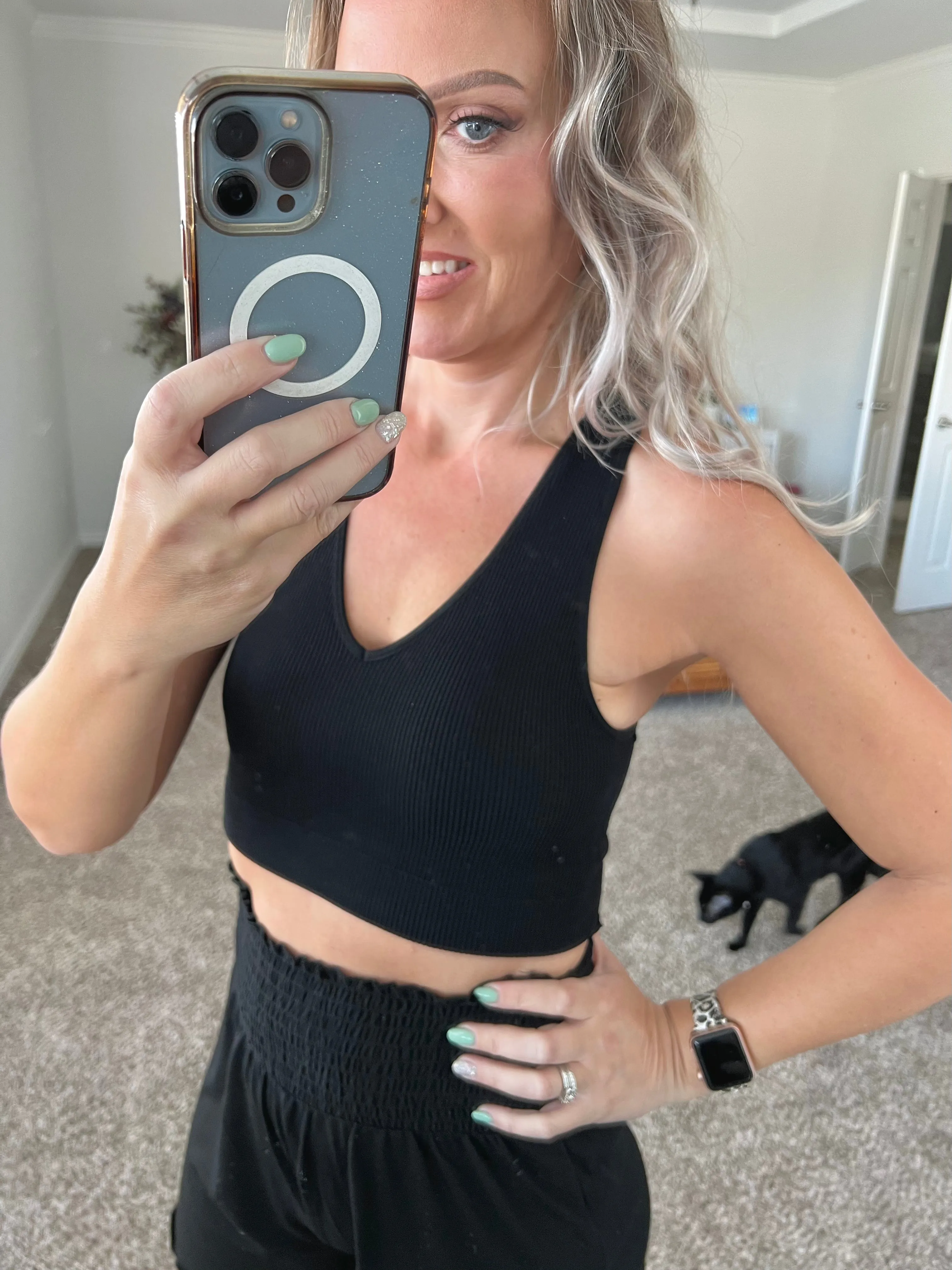 Ribbed Cropped Racerback Tank Top with Removable Bra Pads