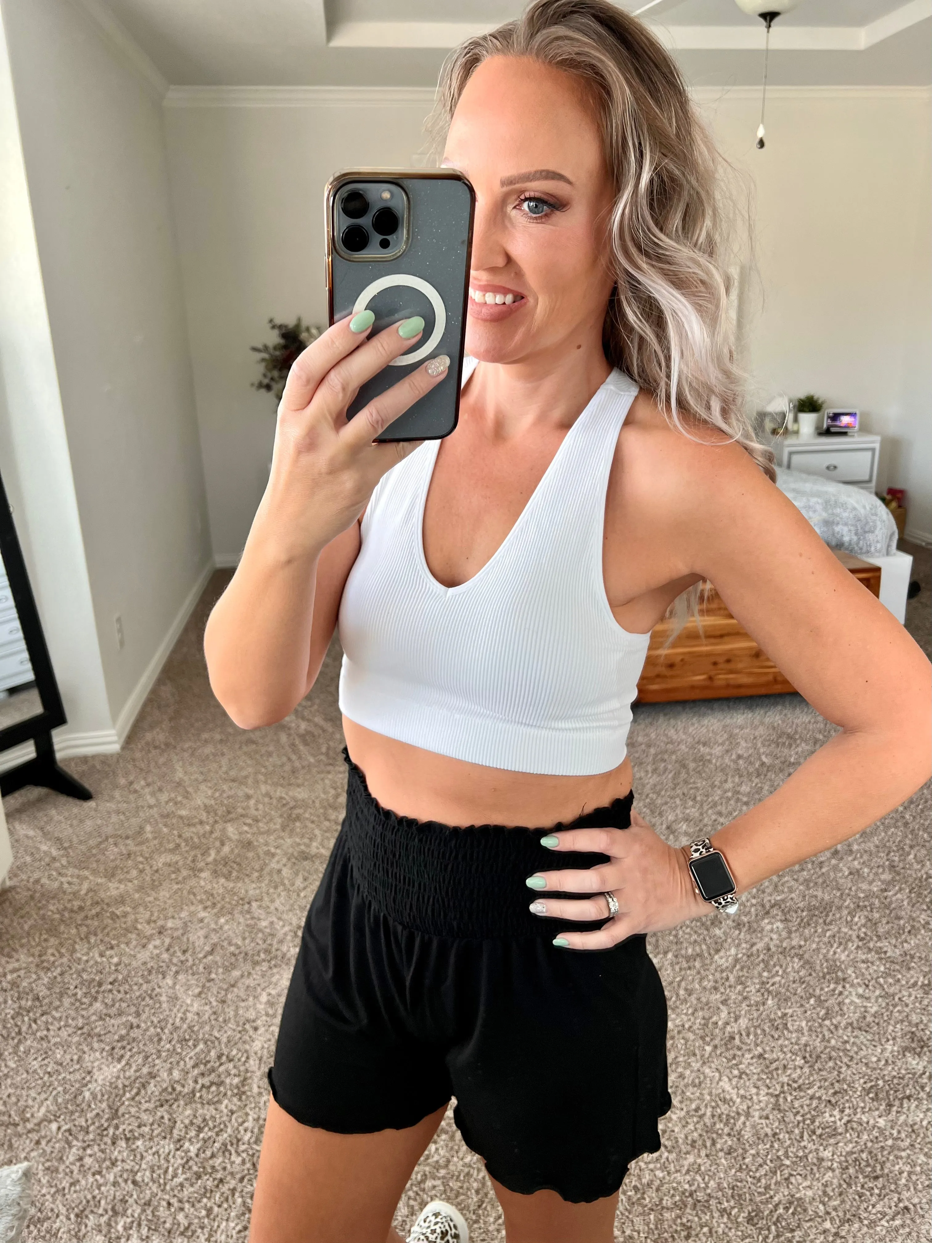 Ribbed Cropped Racerback Tank Top with Removable Bra Pads