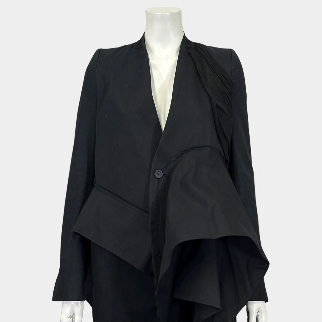 Rick Owen's women's black cotton draped coat