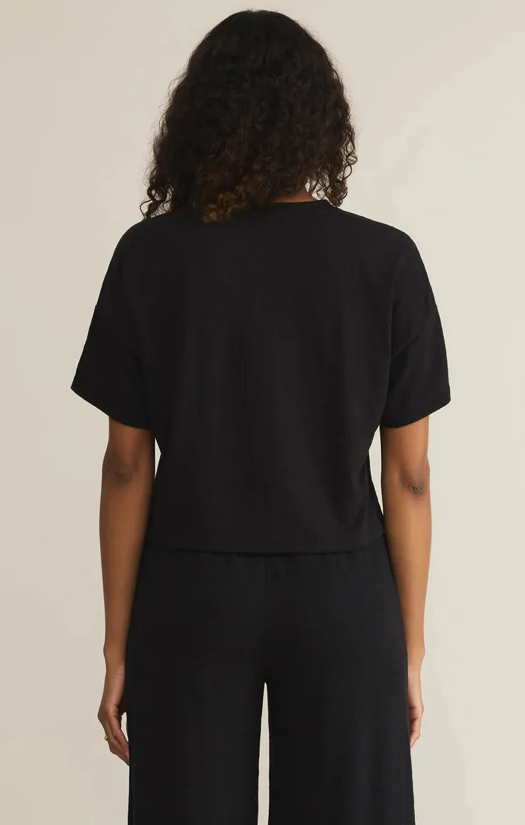Sway Textured Slub Cropped Tee - Black