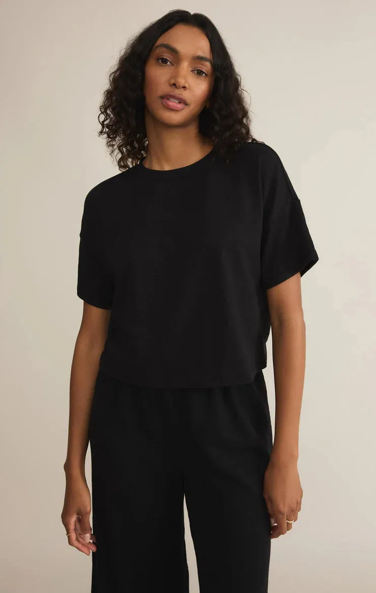 Sway Textured Slub Cropped Tee - Black