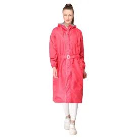 THE CLOWNFISH Aster Pro Series Womens Waterproof PVC Transparent Self Design Longcoat/Raincoat with Adjustable Hood (Pink, X-Large)