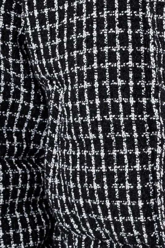 Tweed Cropped Long Sleeve Fitted Chic Puffer Jacket