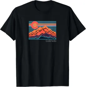 Vintage Colorado Mountain Landscape and Flag Graphic T-Shirt